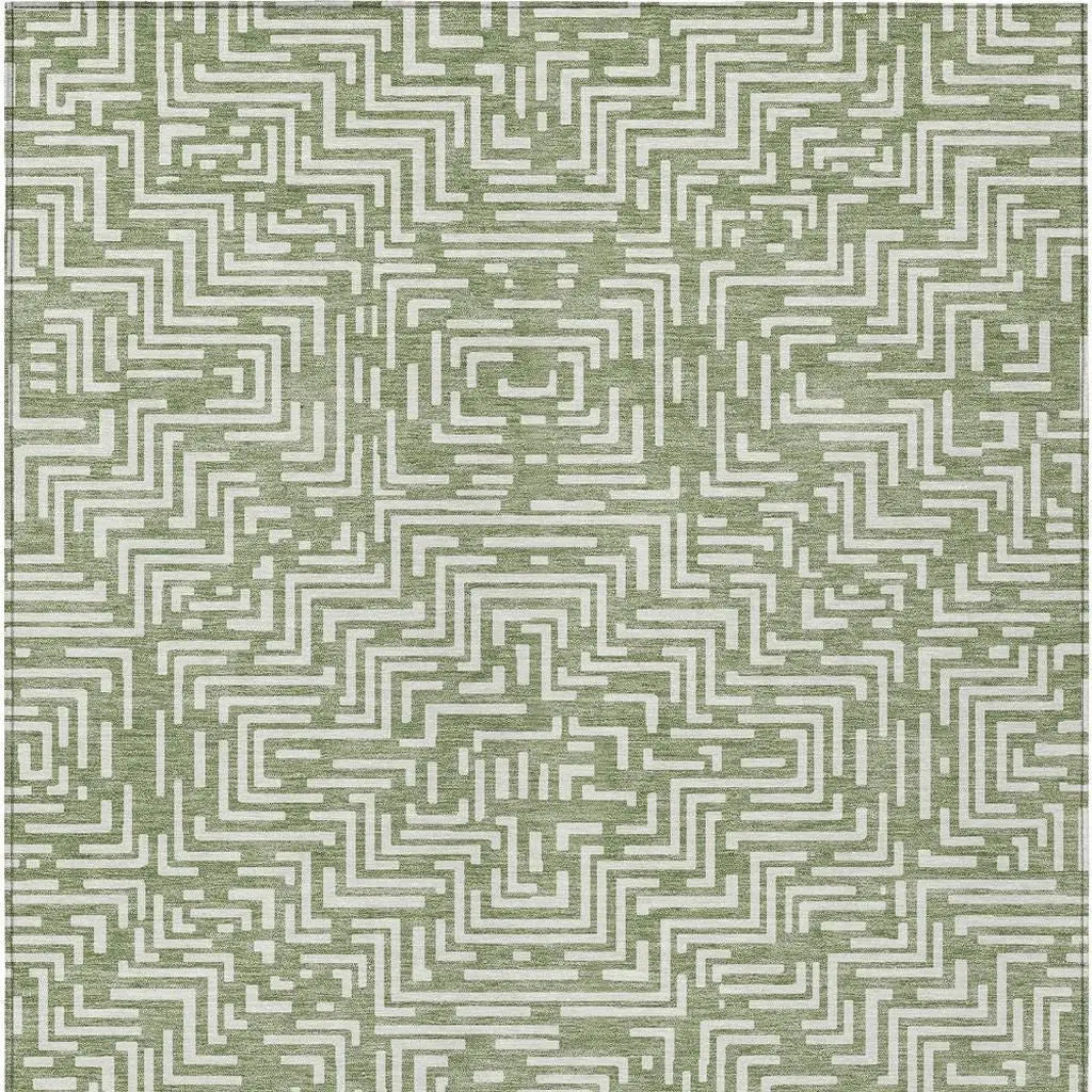 8' X 10' Fern Green And Copper Geometric Washable Indoor Outdoor Area Rug Homeroots Outdoor