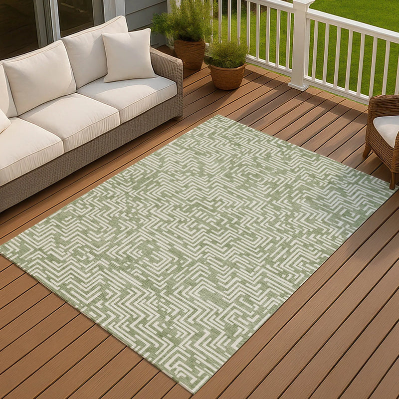 8' X 10' Fern Green And Copper Geometric Washable Indoor Outdoor Area Rug Homeroots Outdoor