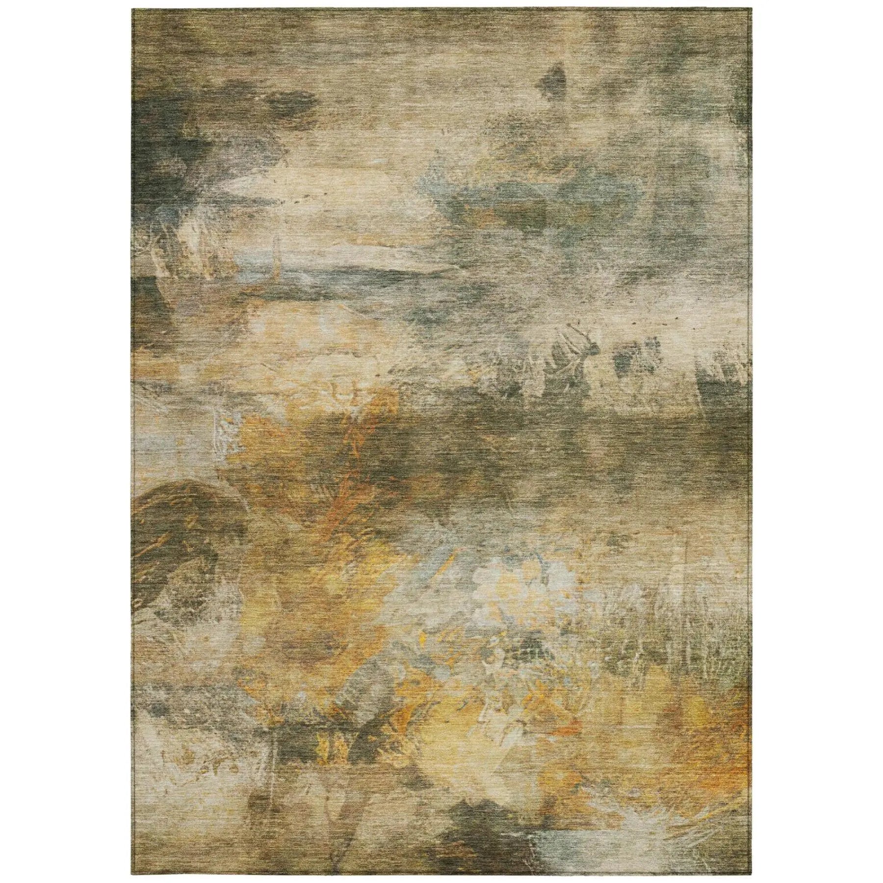 8' X 10' Fern Green And Green Abstract Washable Indoor Outdoor Area Rug Homeroots Outdoor
