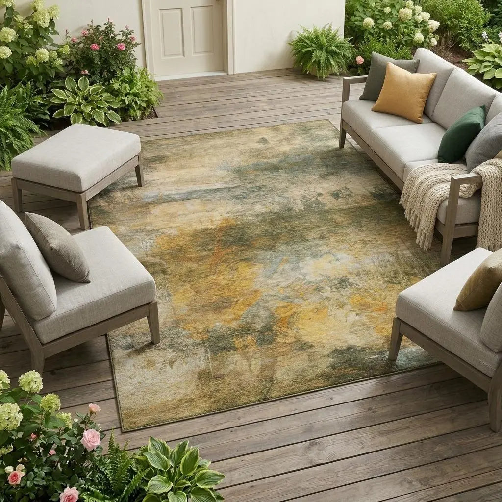 8' X 10' Fern Green And Green Abstract Washable Indoor Outdoor Area Rug Homeroots Outdoor