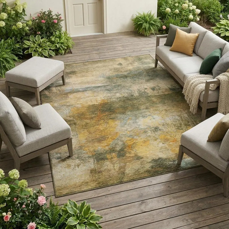 8' X 10' Fern Green And Green Abstract Washable Indoor Outdoor Area Rug Homeroots Outdoor