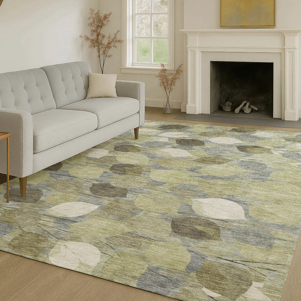 8' X 10' Fern Green And Green Floral Washable Indoor Outdoor Area Rug Homeroots Outdoor