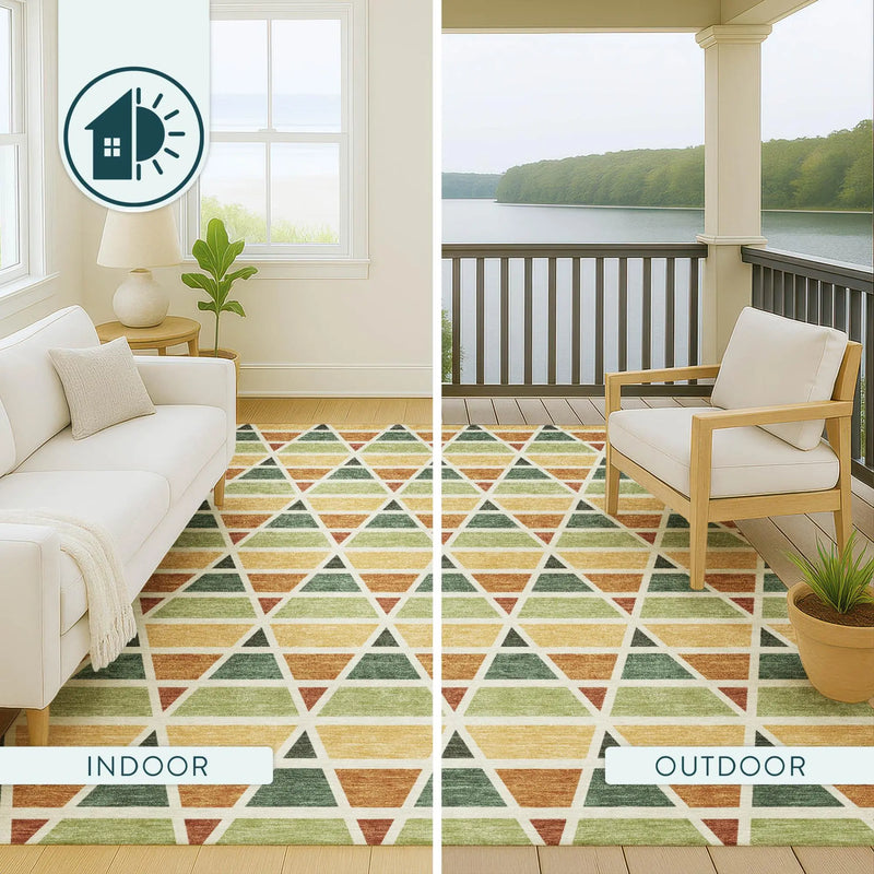 8' X 10' Fern Green And Green Geometric Washable Indoor Outdoor Area Rug Homeroots Outdoor