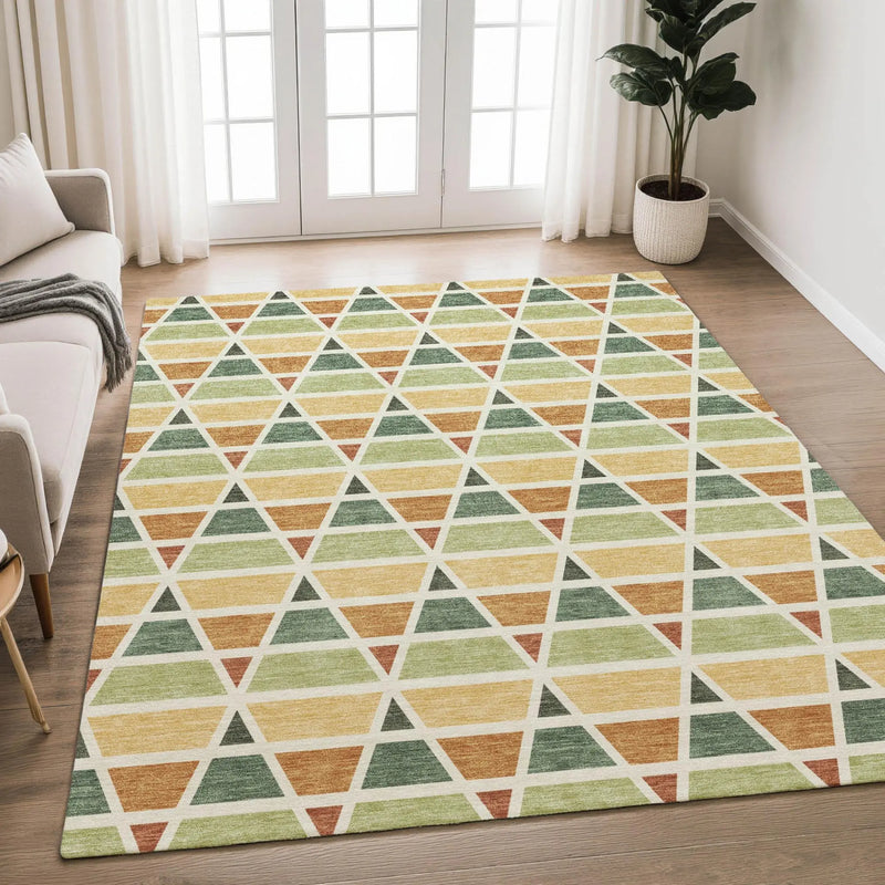 8' X 10' Fern Green And Green Geometric Washable Indoor Outdoor Area Rug Homeroots Outdoor