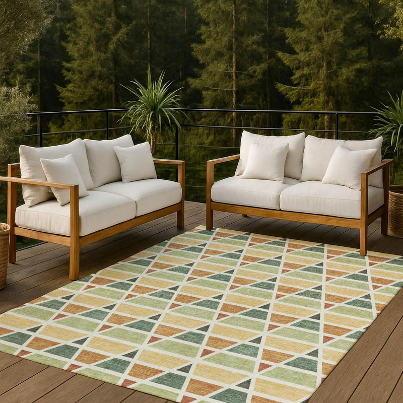 8' X 10' Fern Green And Green Geometric Washable Indoor Outdoor Area Rug Homeroots Outdoor