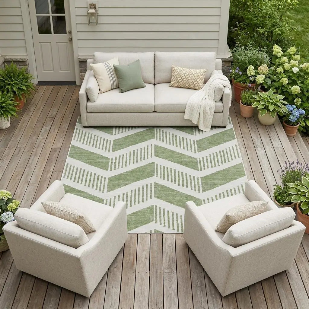 8' X 10' Fern Green And Green Geometric Washable Indoor Outdoor Area Rug Homeroots Outdoor