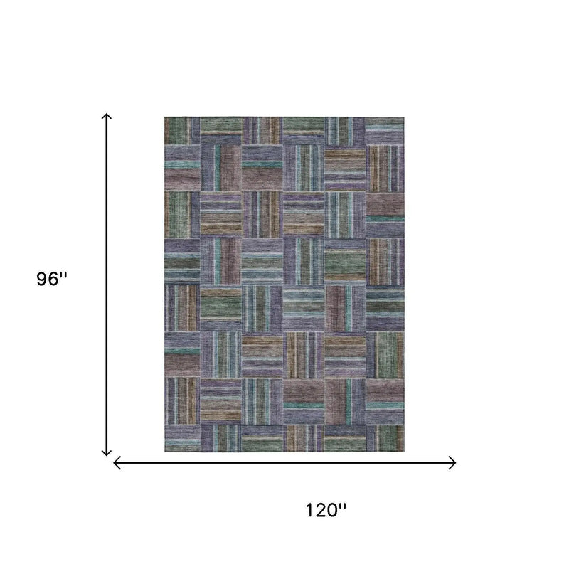 8' X 10' Fern Green And Green Geometric Washable Indoor Outdoor Area Rug Homeroots Outdoor