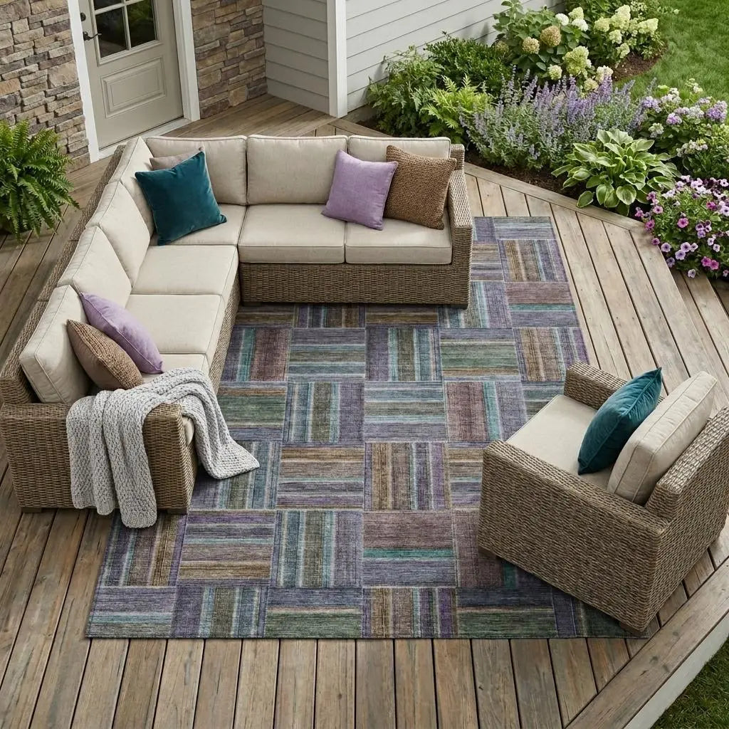 8' X 10' Fern Green And Green Geometric Washable Indoor Outdoor Area Rug Homeroots Outdoor