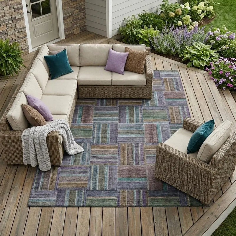 8' X 10' Fern Green And Green Geometric Washable Indoor Outdoor Area Rug Homeroots Outdoor