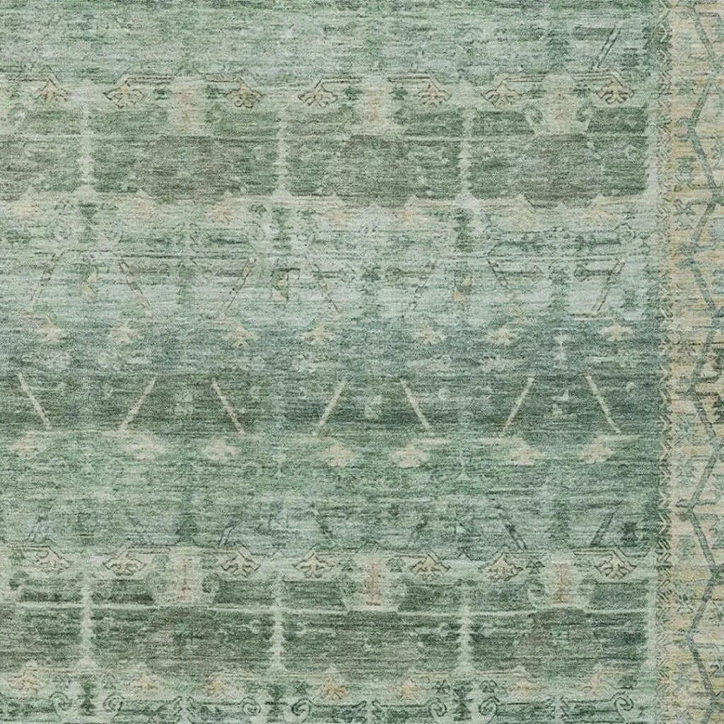 8' X 10' Fern Green And Green Tribal Washable Indoor Outdoor Area Rug Homeroots Outdoor