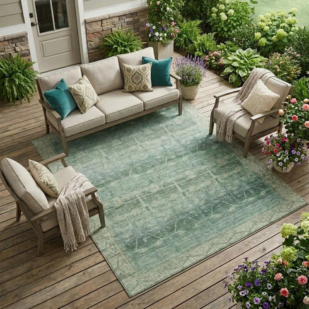 8' X 10' Fern Green And Green Tribal Washable Indoor Outdoor Area Rug Homeroots Outdoor