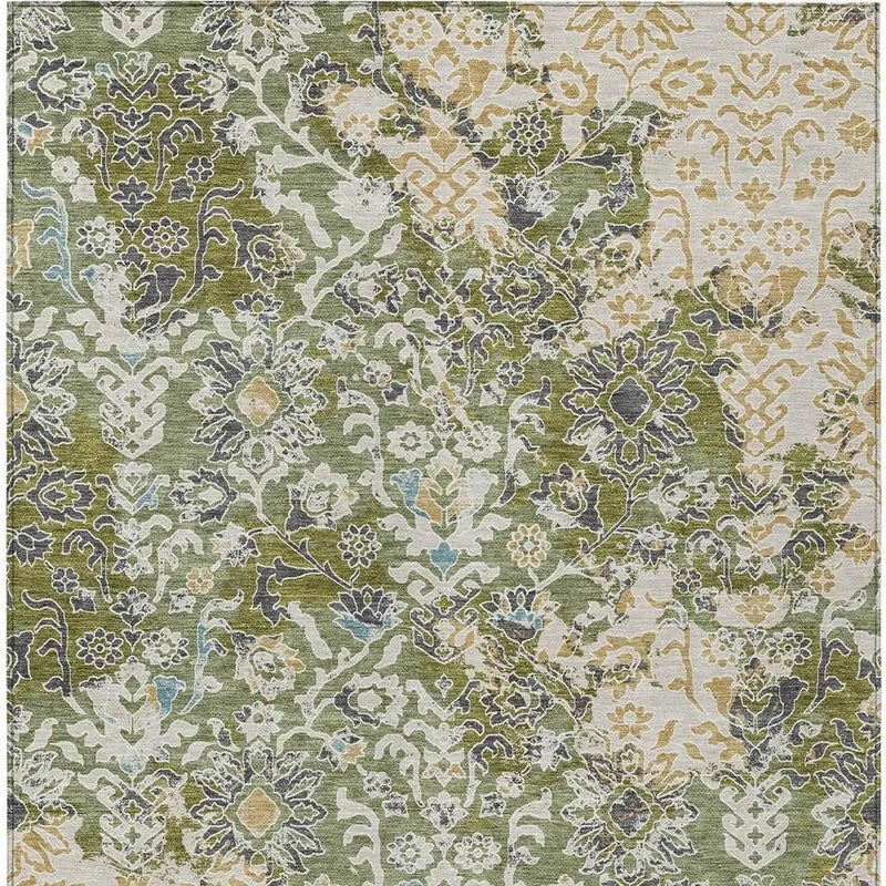 8' X 10' Fern Green And Ivory Geometric Washable Indoor Outdoor Area Rug Homeroots Outdoor
