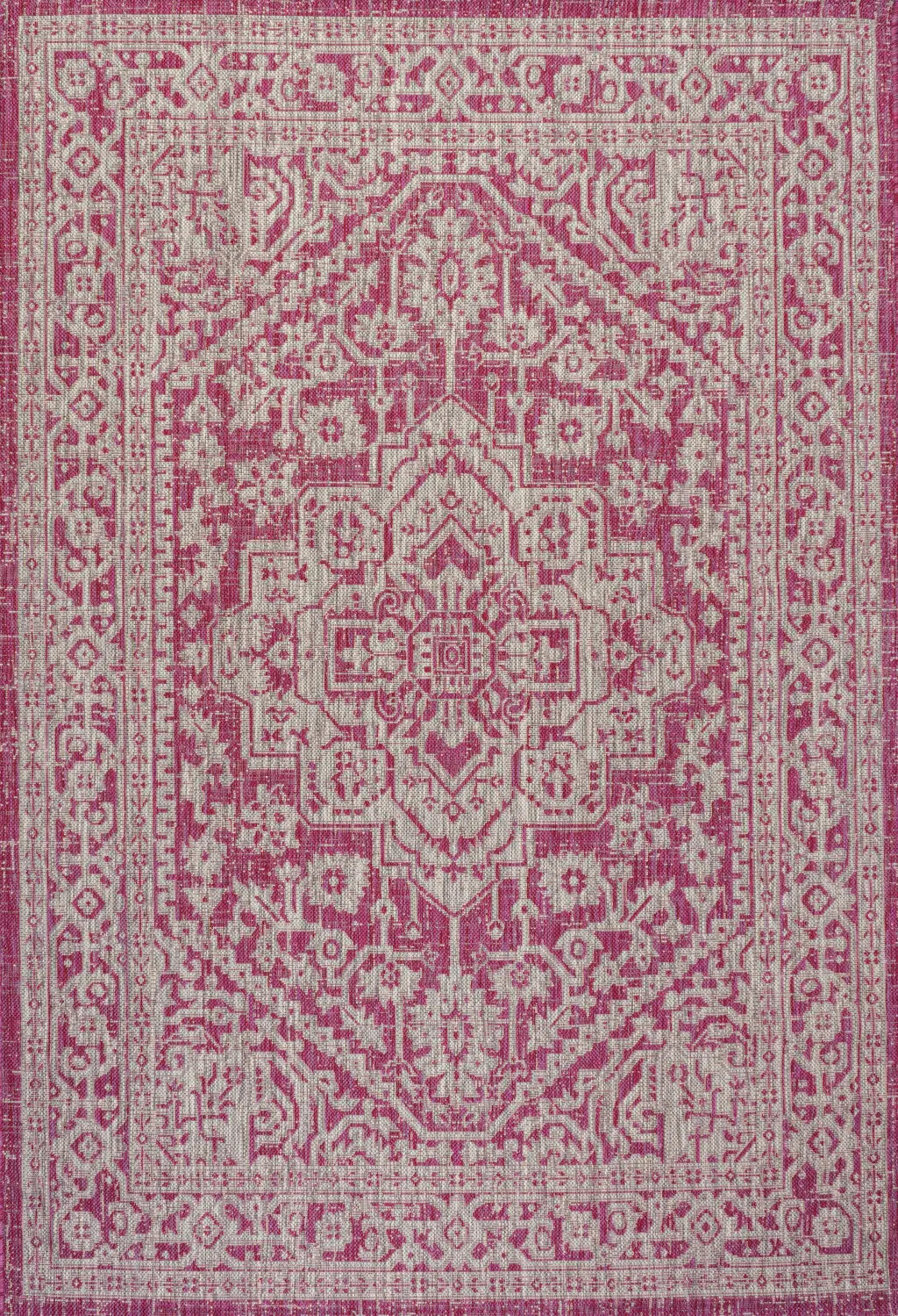 8' X 10' Fuchsia And Light Gray Medallion Indoor Outdoor Area Rug Homeroots Outdoor