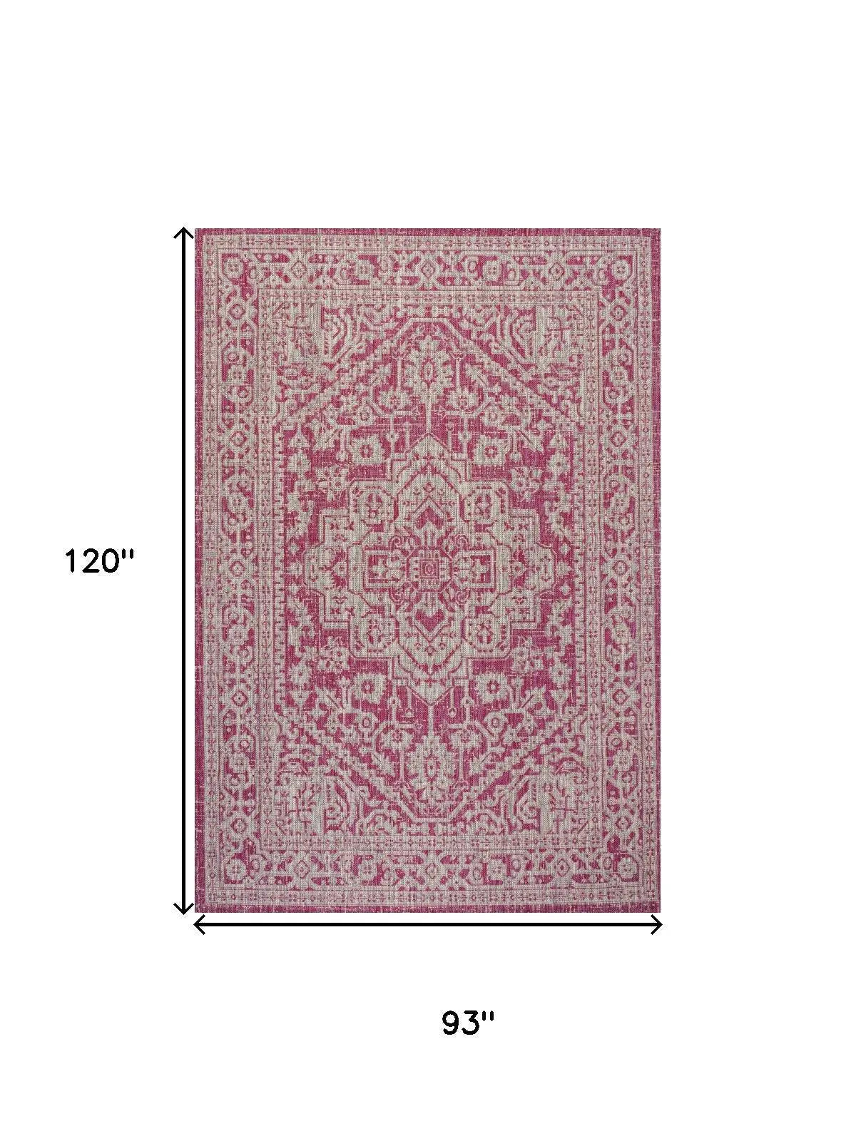 8' X 10' Fuchsia And Light Gray Medallion Indoor Outdoor Area Rug Homeroots Outdoor