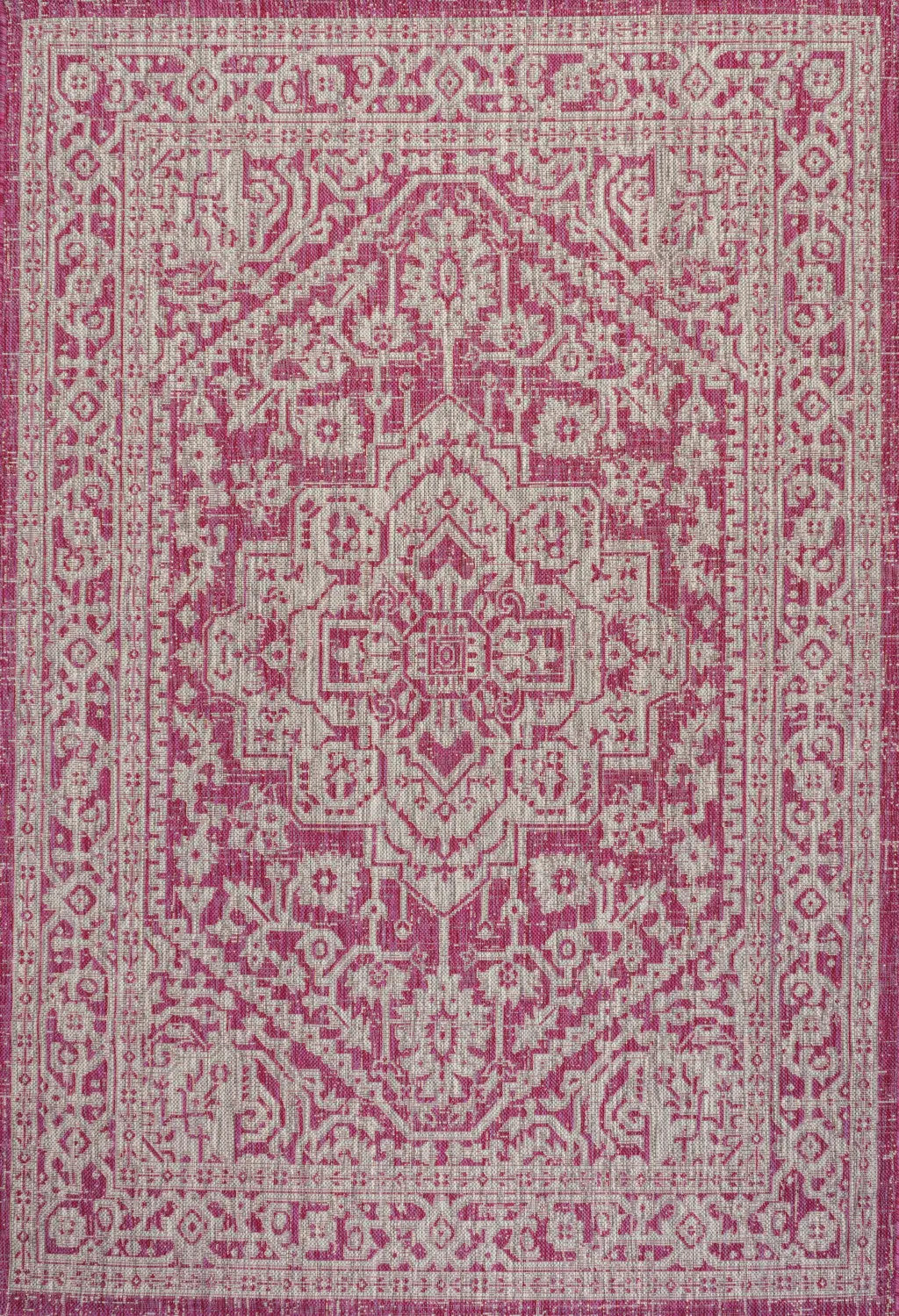 8' X 10' Fuchsia And Light Gray Medallion Indoor Outdoor Area Rug Homeroots Outdoor