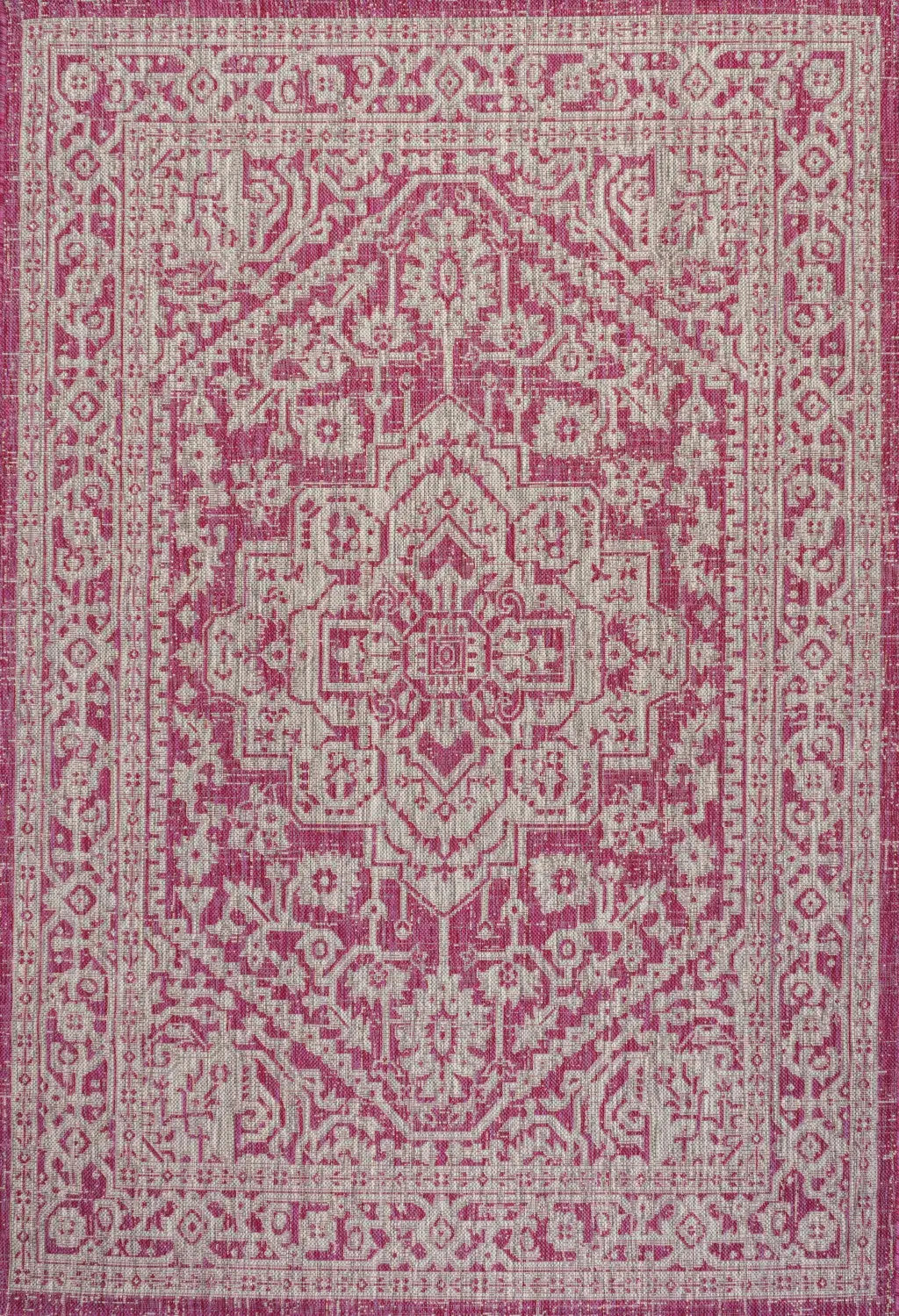 8' X 10' Fuchsia And Light Gray Medallion Indoor Outdoor Area Rug Homeroots Outdoor