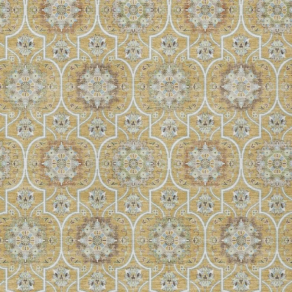 8' X 10' Gold And Beige Floral Medallion Washable Indoor Outdoor Area Rug Homeroots Outdoor
