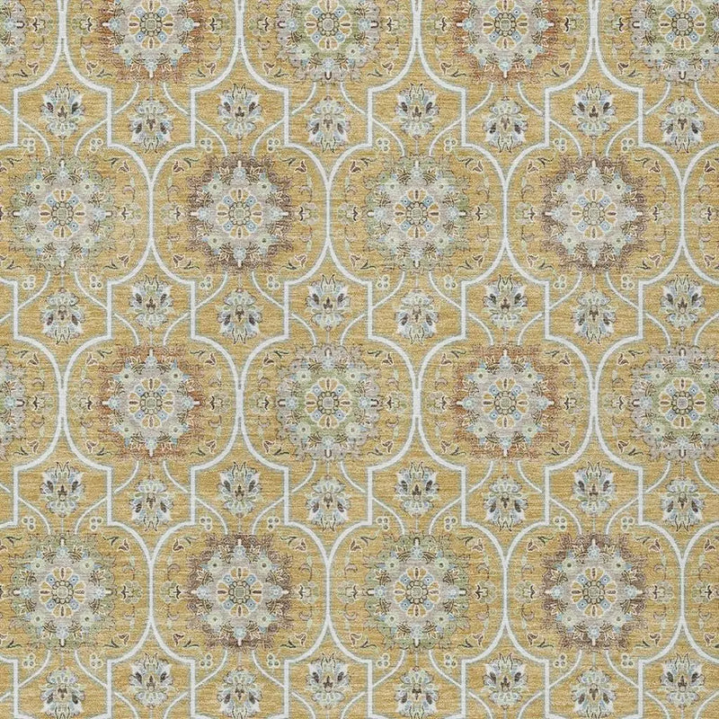 8' X 10' Gold And Beige Floral Medallion Washable Indoor Outdoor Area Rug Homeroots Outdoor