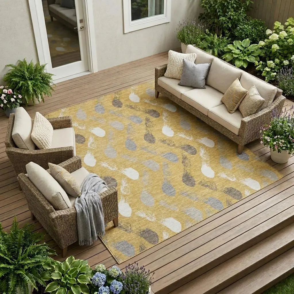 8' X 10' Gold And Beige Geometric Washable Indoor Outdoor Area Rug Homeroots Outdoor