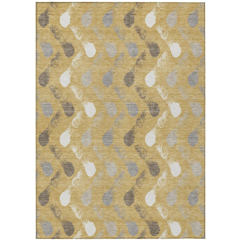 8' X 10' Gold And Beige Geometric Washable Indoor Outdoor Area Rug Homeroots Outdoor