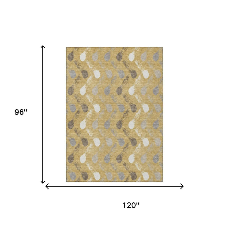 8' X 10' Gold And Beige Geometric Washable Indoor Outdoor Area Rug Homeroots Outdoor