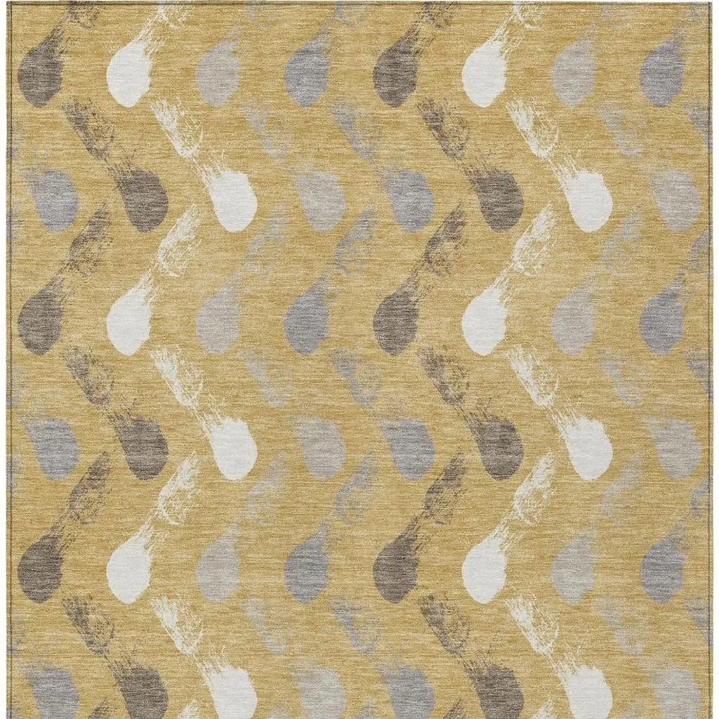 8' X 10' Gold And Beige Geometric Washable Indoor Outdoor Area Rug Homeroots Outdoor