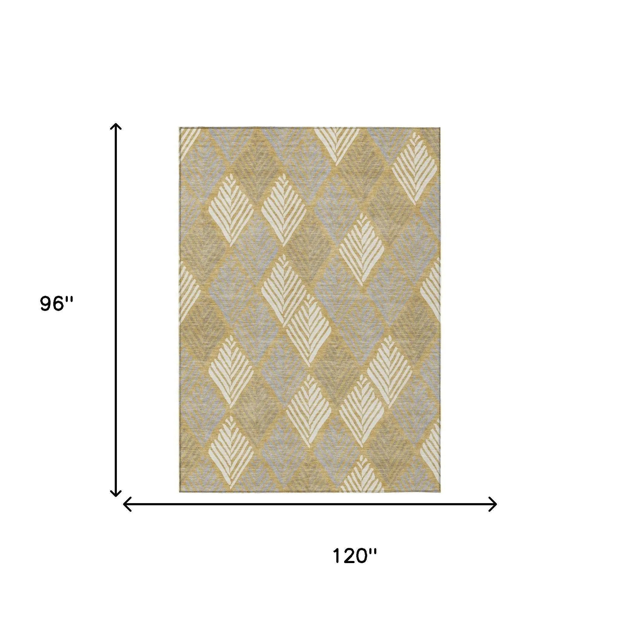 8' X 10' Gold And Beige Geometric Washable Indoor Outdoor Area Rug Homeroots Outdoor