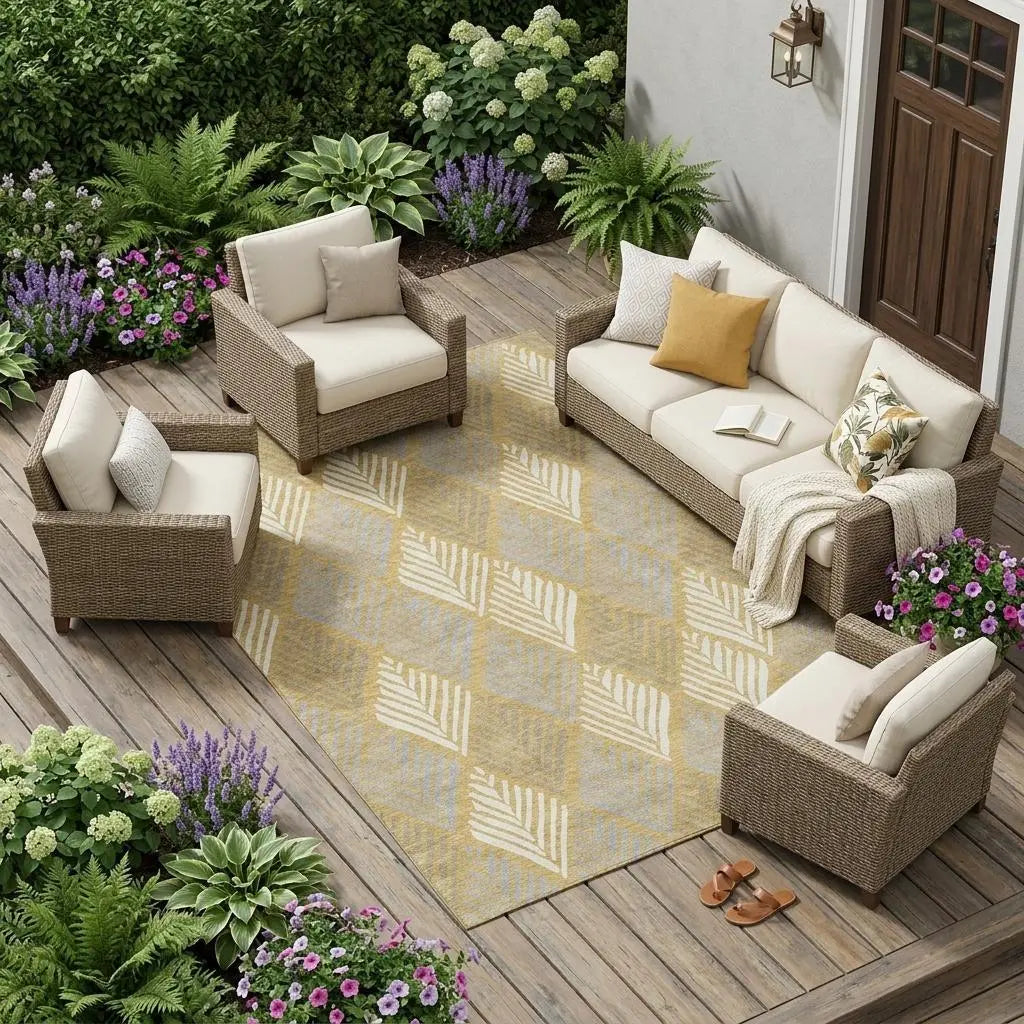 8' X 10' Gold And Beige Geometric Washable Indoor Outdoor Area Rug Homeroots Outdoor