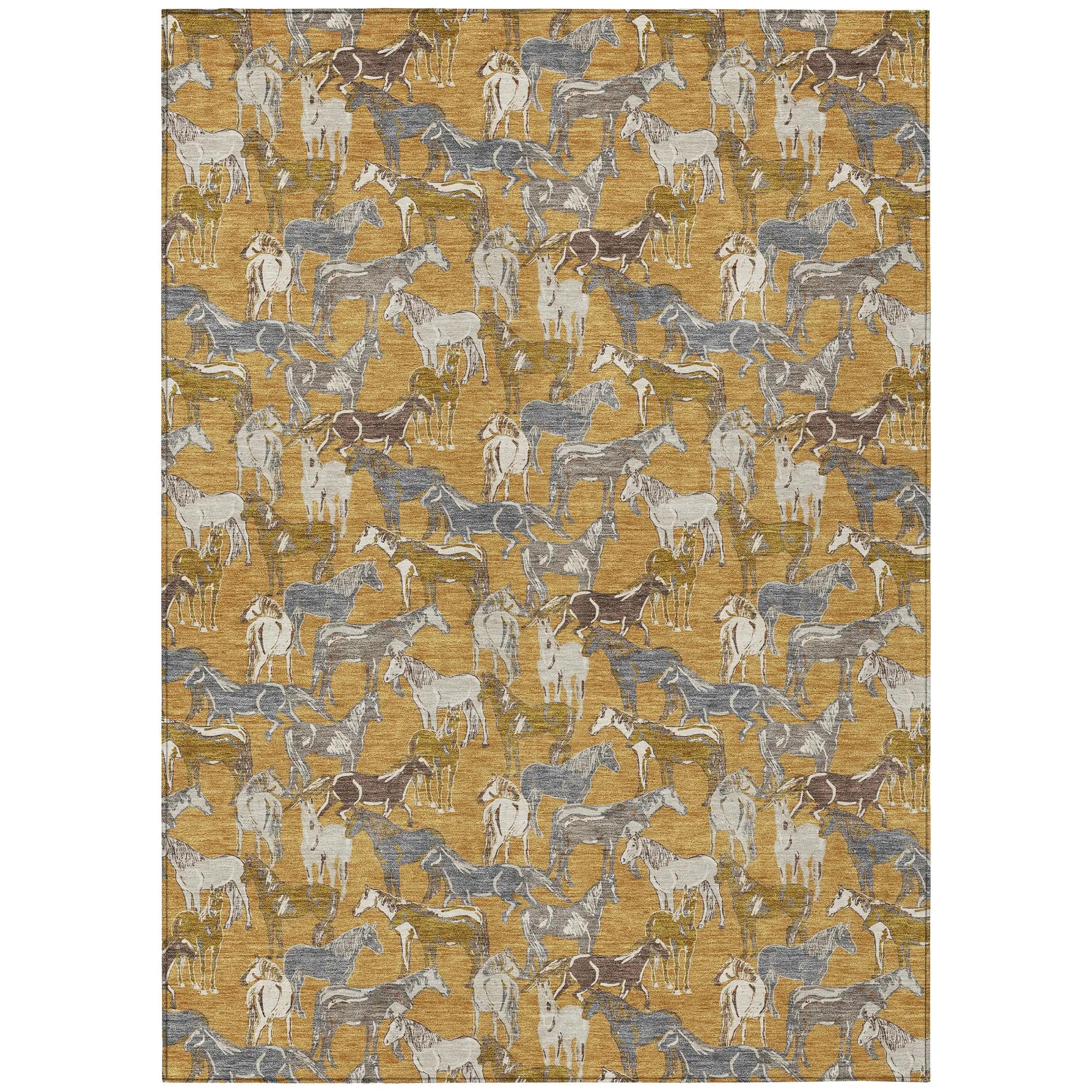 8' X 10' Gold And Beige Horse Washable Indoor Outdoor Area Rug Homeroots Outdoor