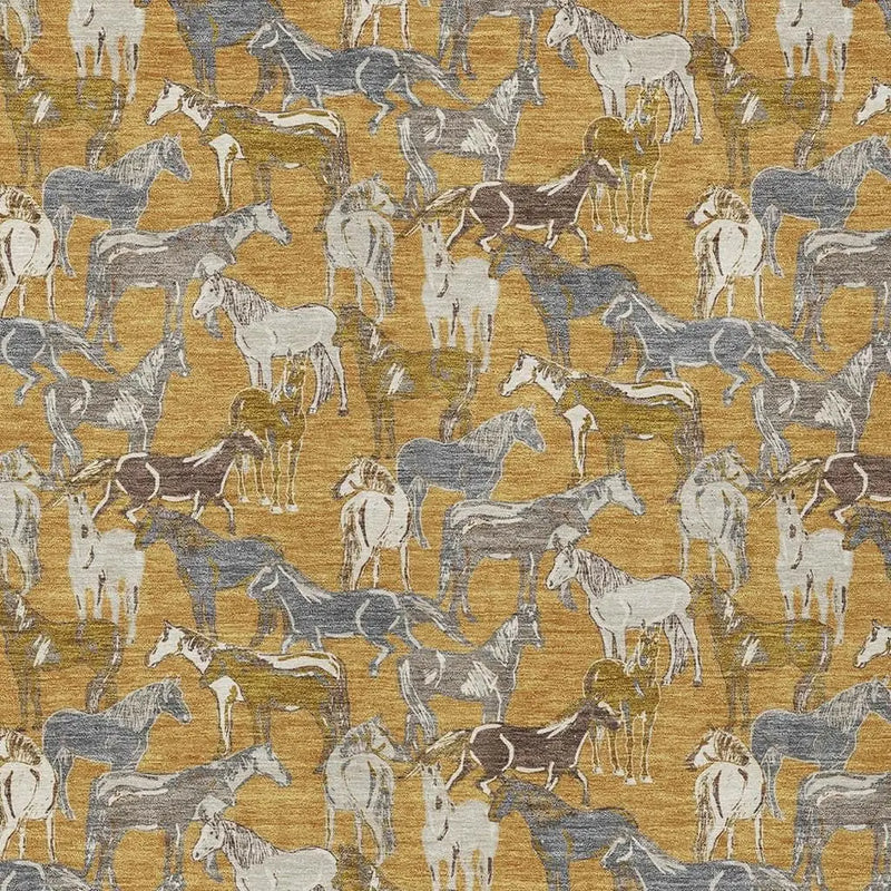 8' X 10' Gold And Beige Horse Washable Indoor Outdoor Area Rug Homeroots Outdoor