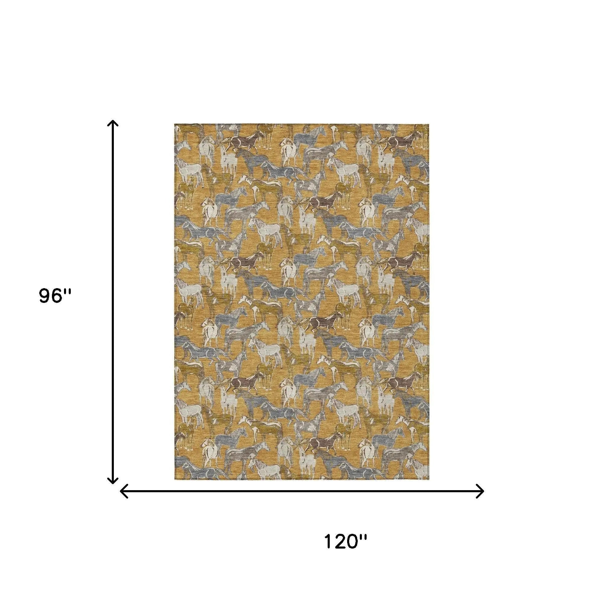 8' X 10' Gold And Beige Horse Washable Indoor Outdoor Area Rug Homeroots Outdoor
