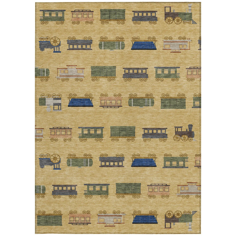 8' X 10' Gold And Brown Abstract Washable Indoor Outdoor Area Rug Homeroots Outdoor