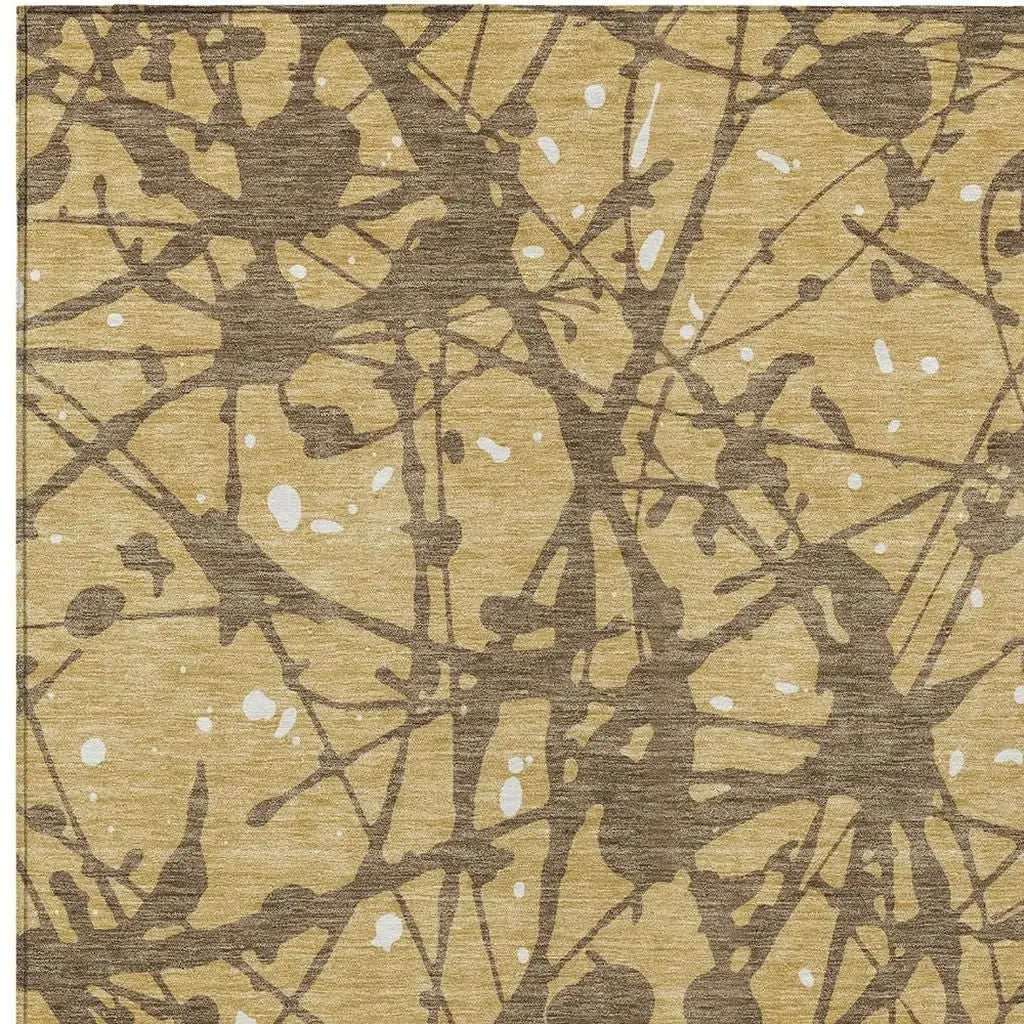 8' X 10' Gold And Brown Abstract Washable Indoor Outdoor Area Rug Homeroots Outdoor