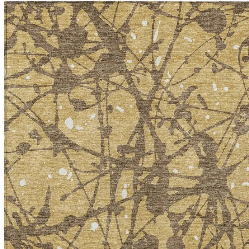 8' X 10' Gold And Brown Abstract Washable Indoor Outdoor Area Rug Homeroots Outdoor