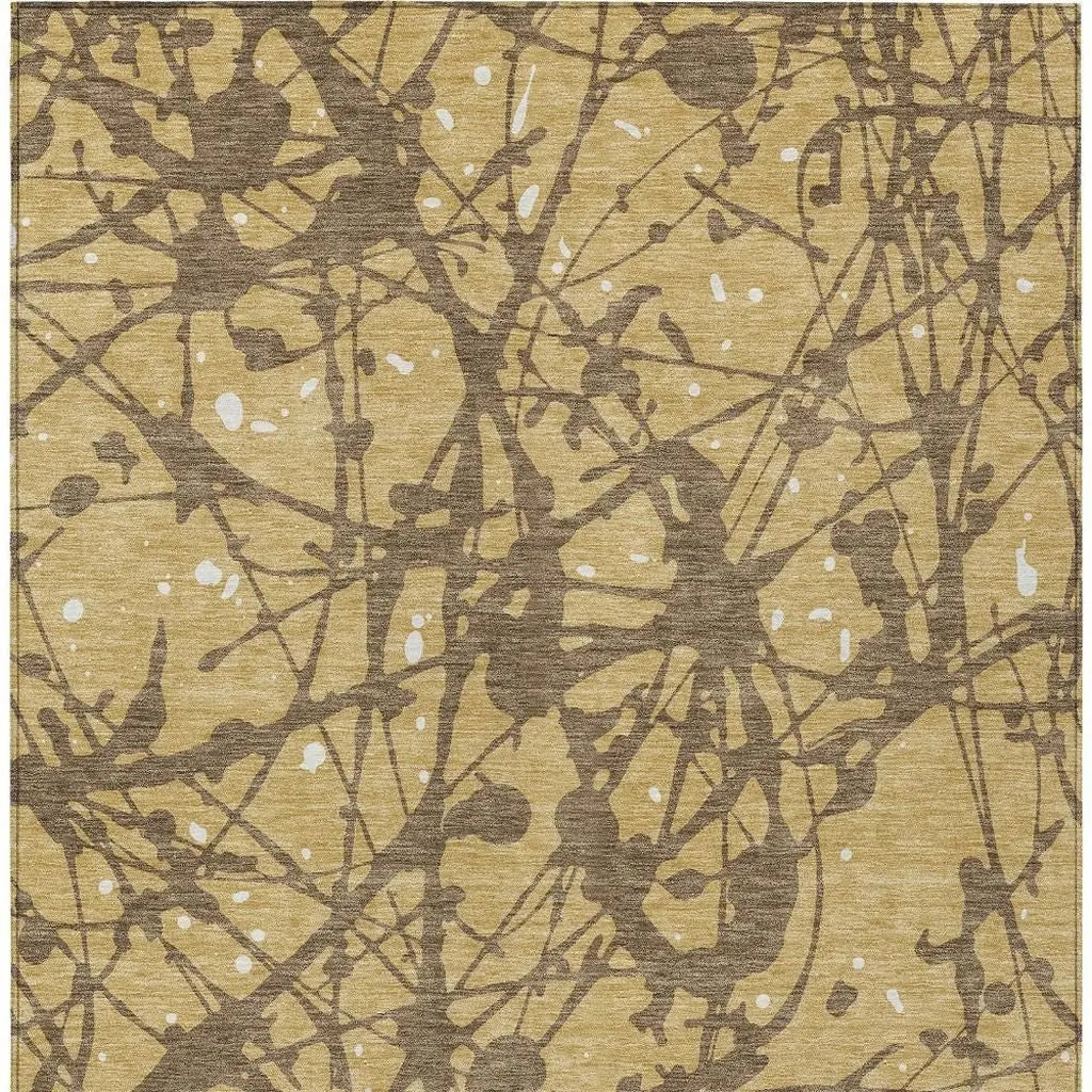 8' X 10' Gold And Brown Abstract Washable Indoor Outdoor Area Rug Homeroots Outdoor