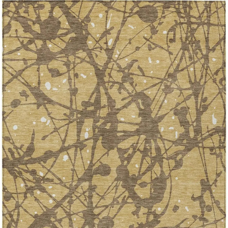 8' X 10' Gold And Brown Abstract Washable Indoor Outdoor Area Rug Homeroots Outdoor