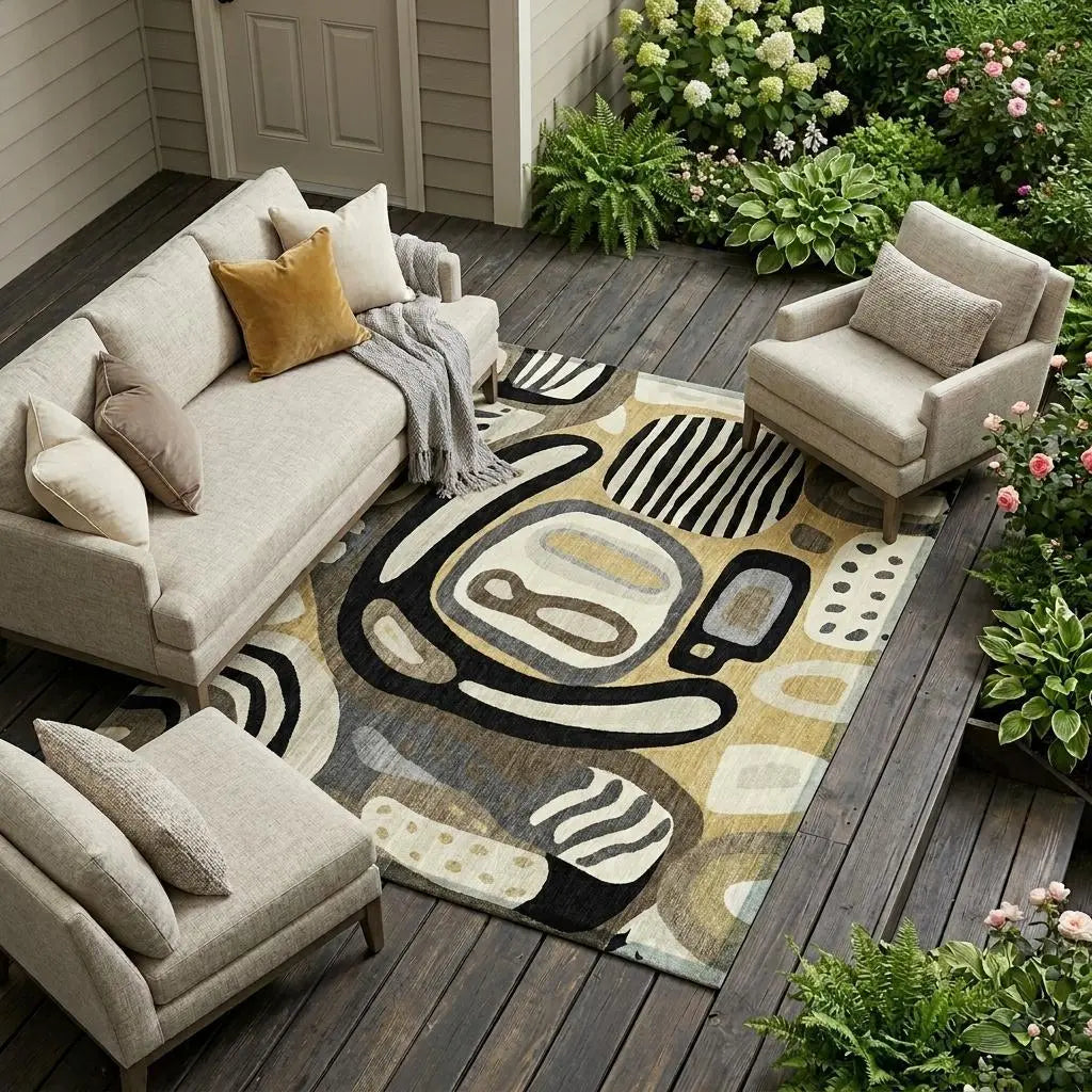 8' X 10' Gold And Brown Abstract Washable Indoor Outdoor Area Rug Homeroots Outdoor