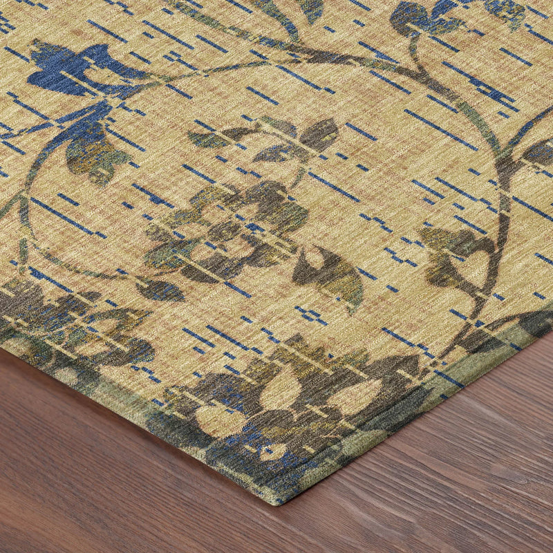 8' X 10' Gold And Brown Floral Washable Indoor Outdoor Area Rug Homeroots Outdoor