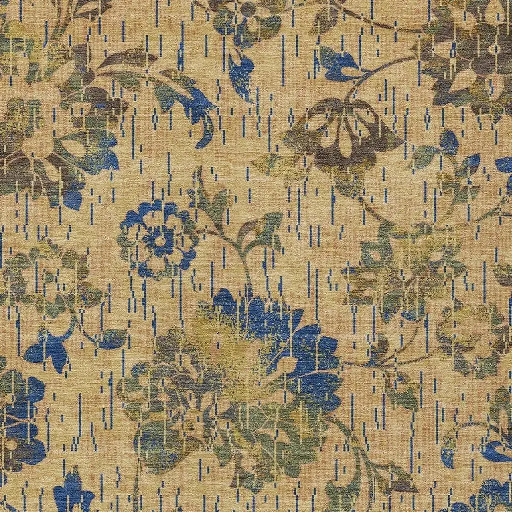 8' X 10' Gold And Brown Floral Washable Indoor Outdoor Area Rug Homeroots Outdoor