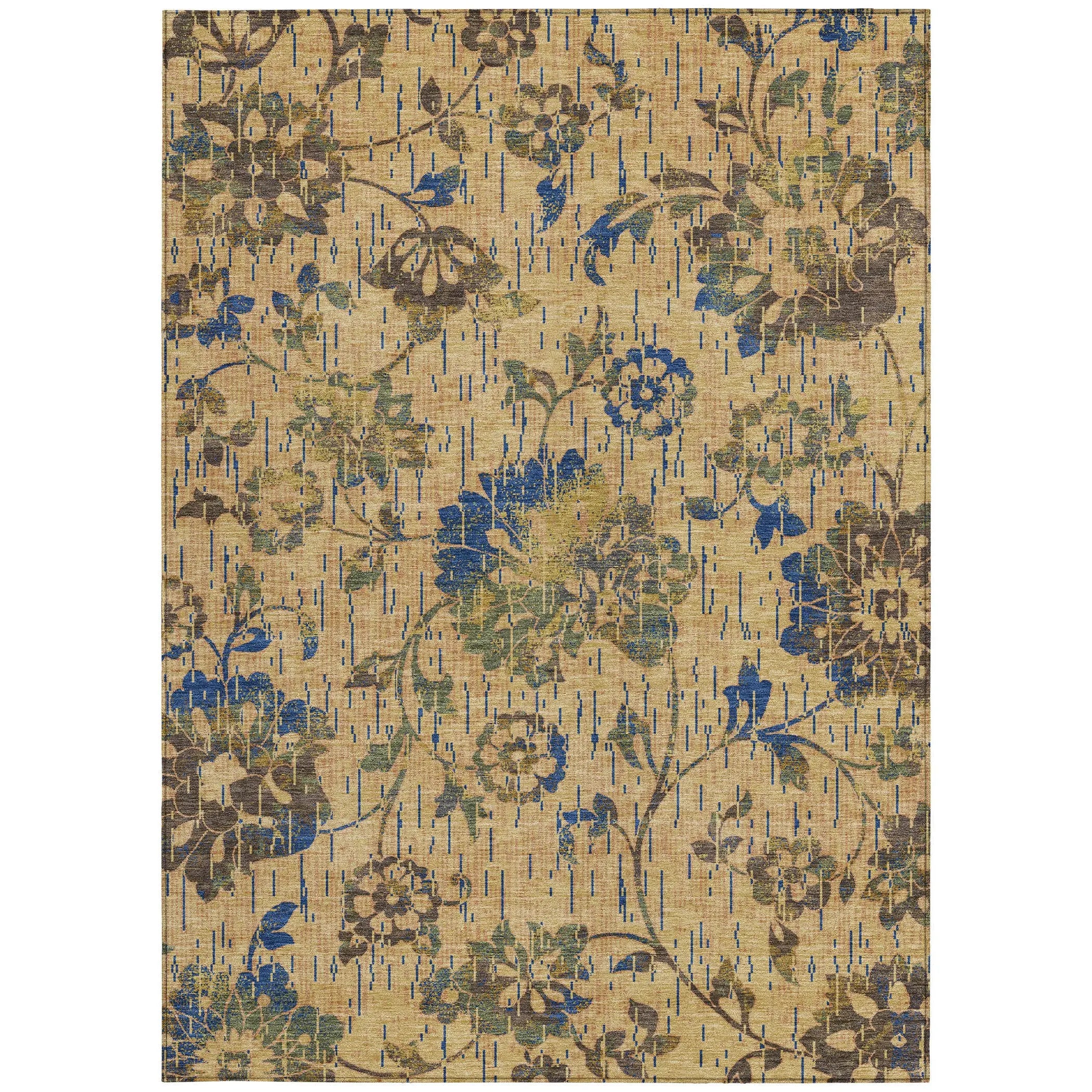 8' X 10' Gold And Brown Floral Washable Indoor Outdoor Area Rug Homeroots Outdoor