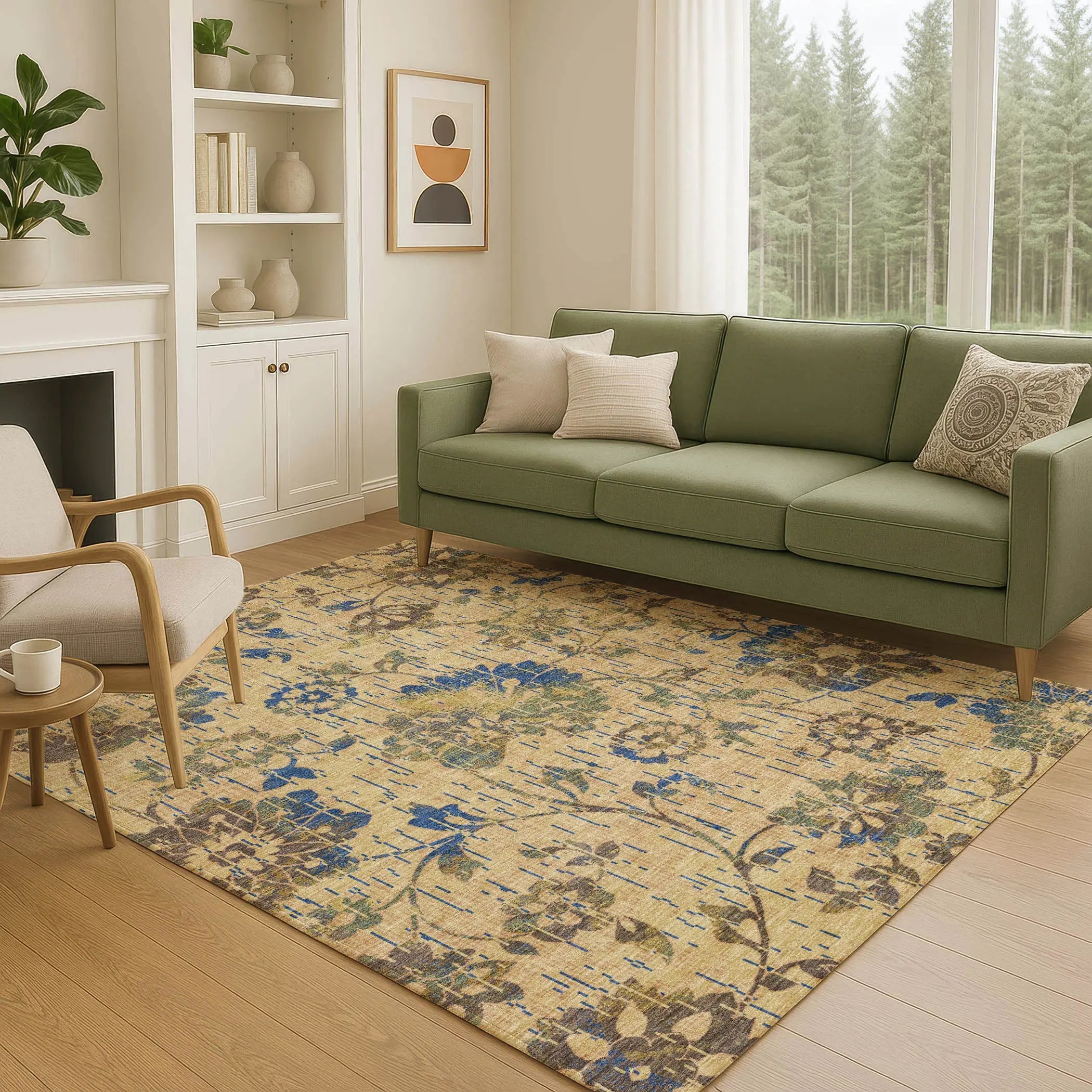 8' X 10' Gold And Brown Floral Washable Indoor Outdoor Area Rug Homeroots Outdoor