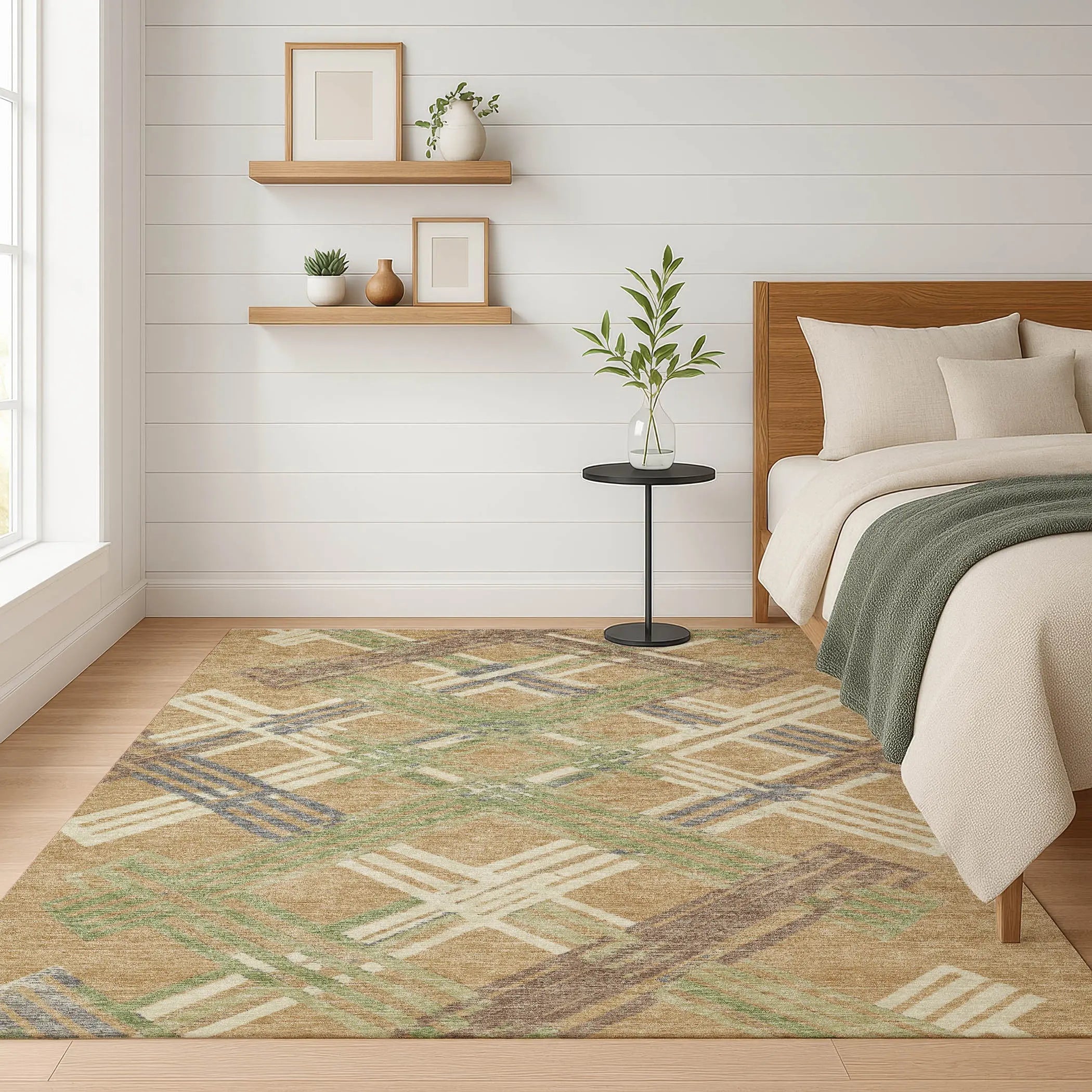 8' X 10' Gold And Brown Geometric Washable Indoor Outdoor Area Rug Homeroots Outdoor