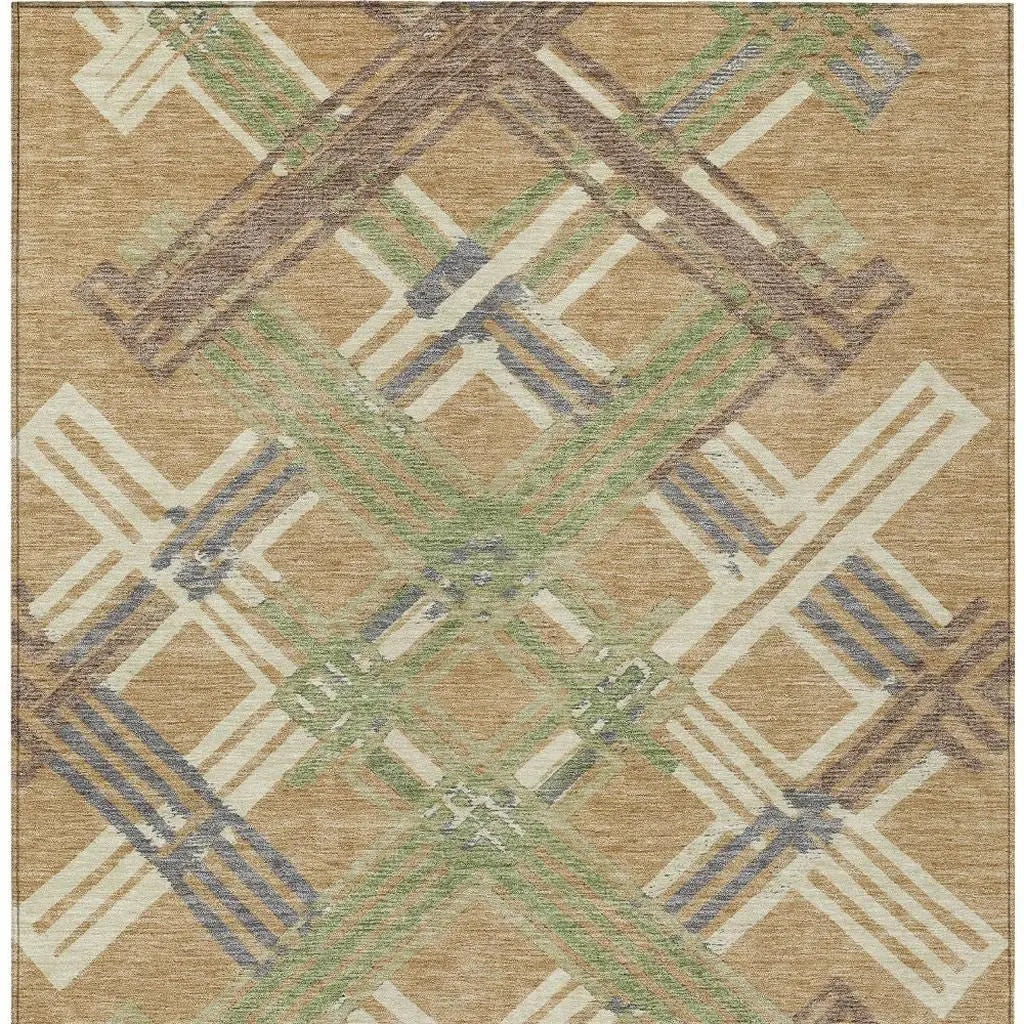 8' X 10' Gold And Brown Geometric Washable Indoor Outdoor Area Rug Homeroots Outdoor