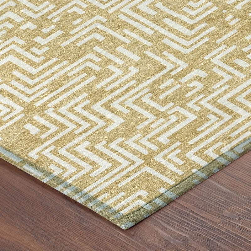 8' X 10' Gold And Brown Geometric Washable Indoor Outdoor Area Rug Homeroots Outdoor