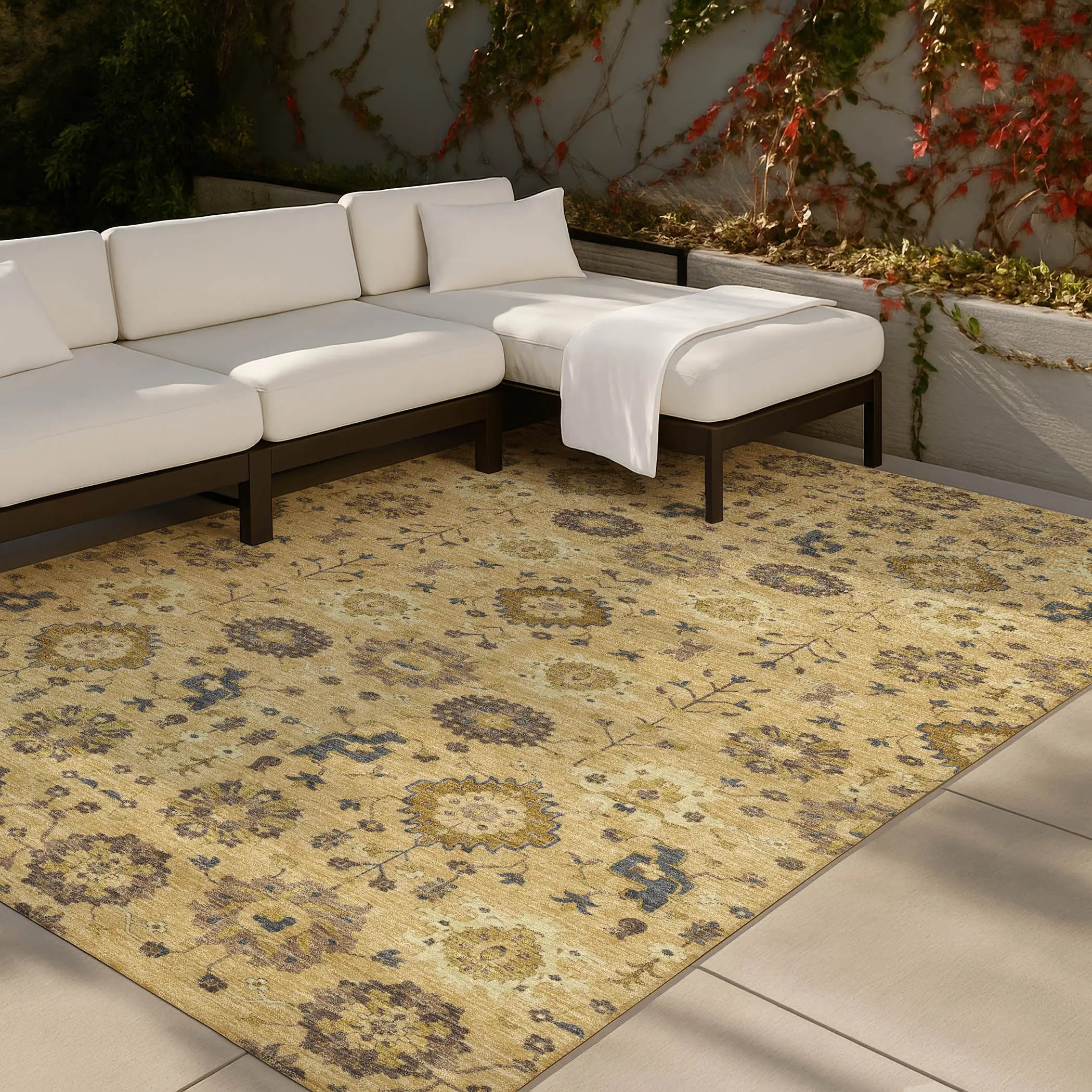 8' X 10' Gold And Brown Geometric Washable Indoor Outdoor Area Rug Homeroots Outdoor