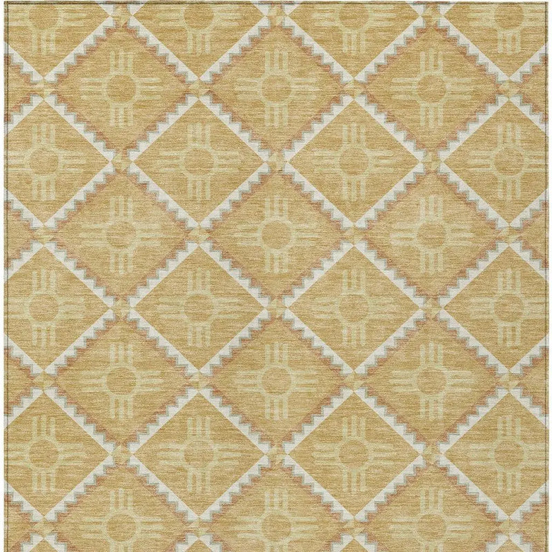 8' X 10' Gold And Brown Geometric Washable Indoor Outdoor Area Rug Homeroots Outdoor