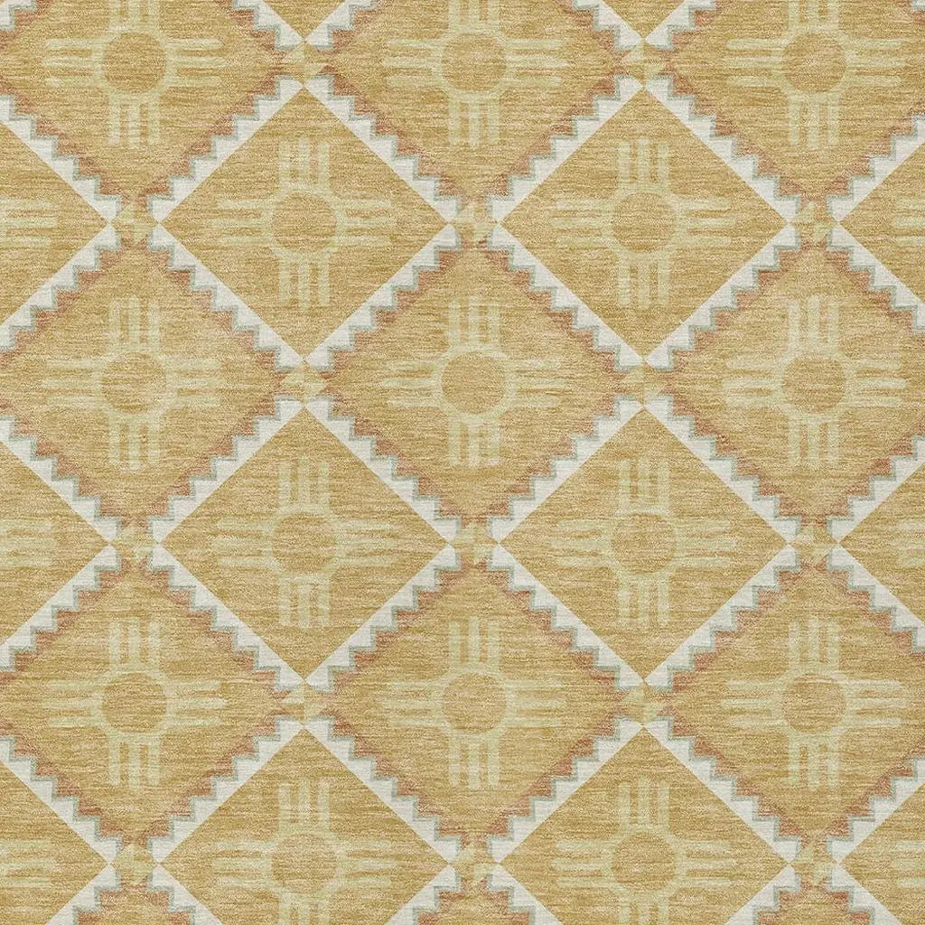 8' X 10' Gold And Brown Geometric Washable Indoor Outdoor Area Rug Homeroots Outdoor