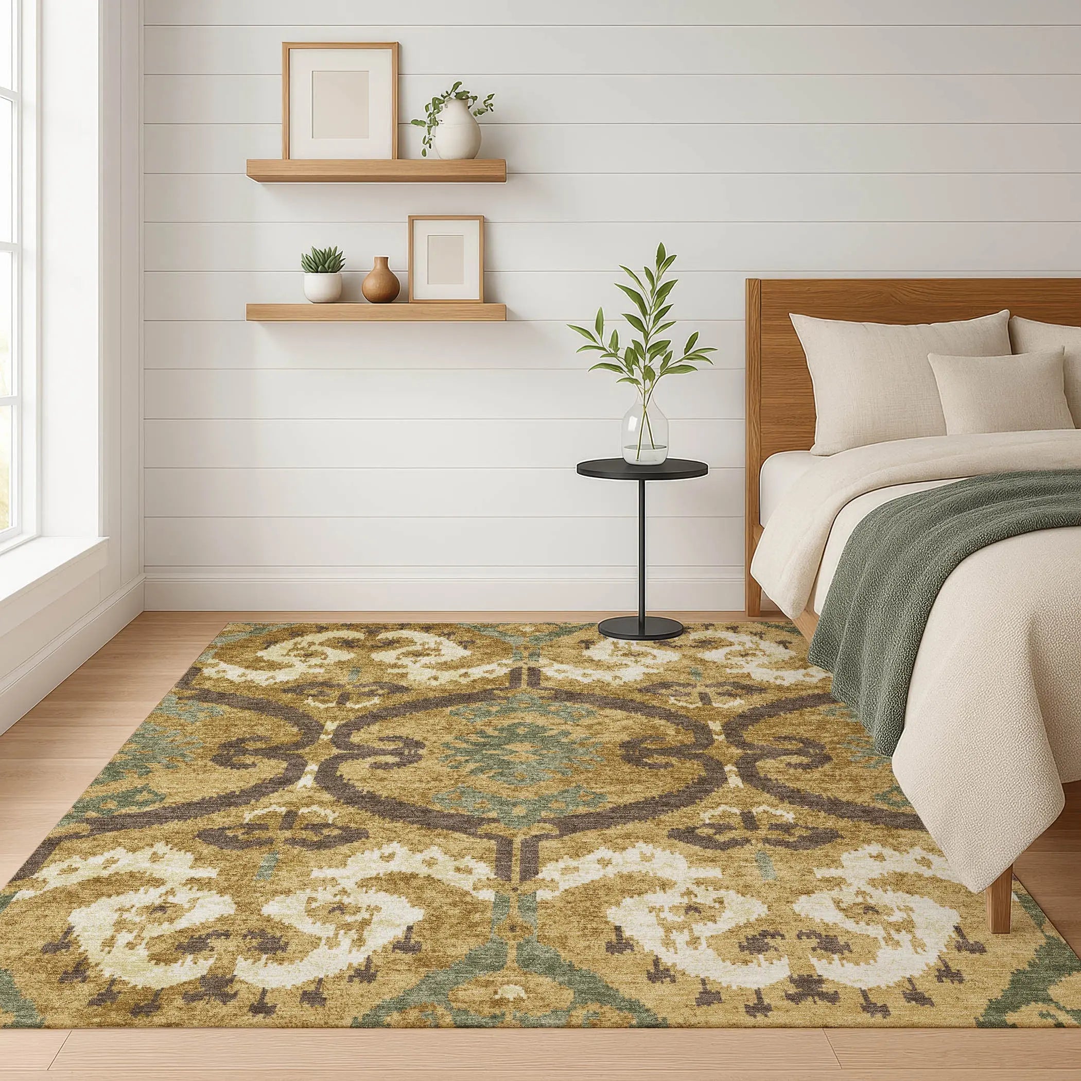 8' X 10' Gold And Brown Ikat Washable Indoor Outdoor Area Rug Homeroots Outdoor