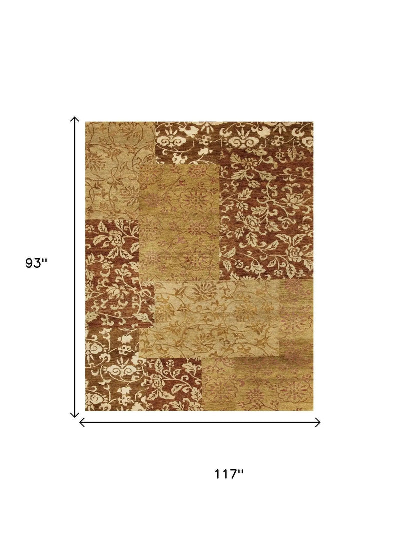 8' X 10' Gold And Brown Patchwork Hand Knotted Area Rug Homeroots Home Decor