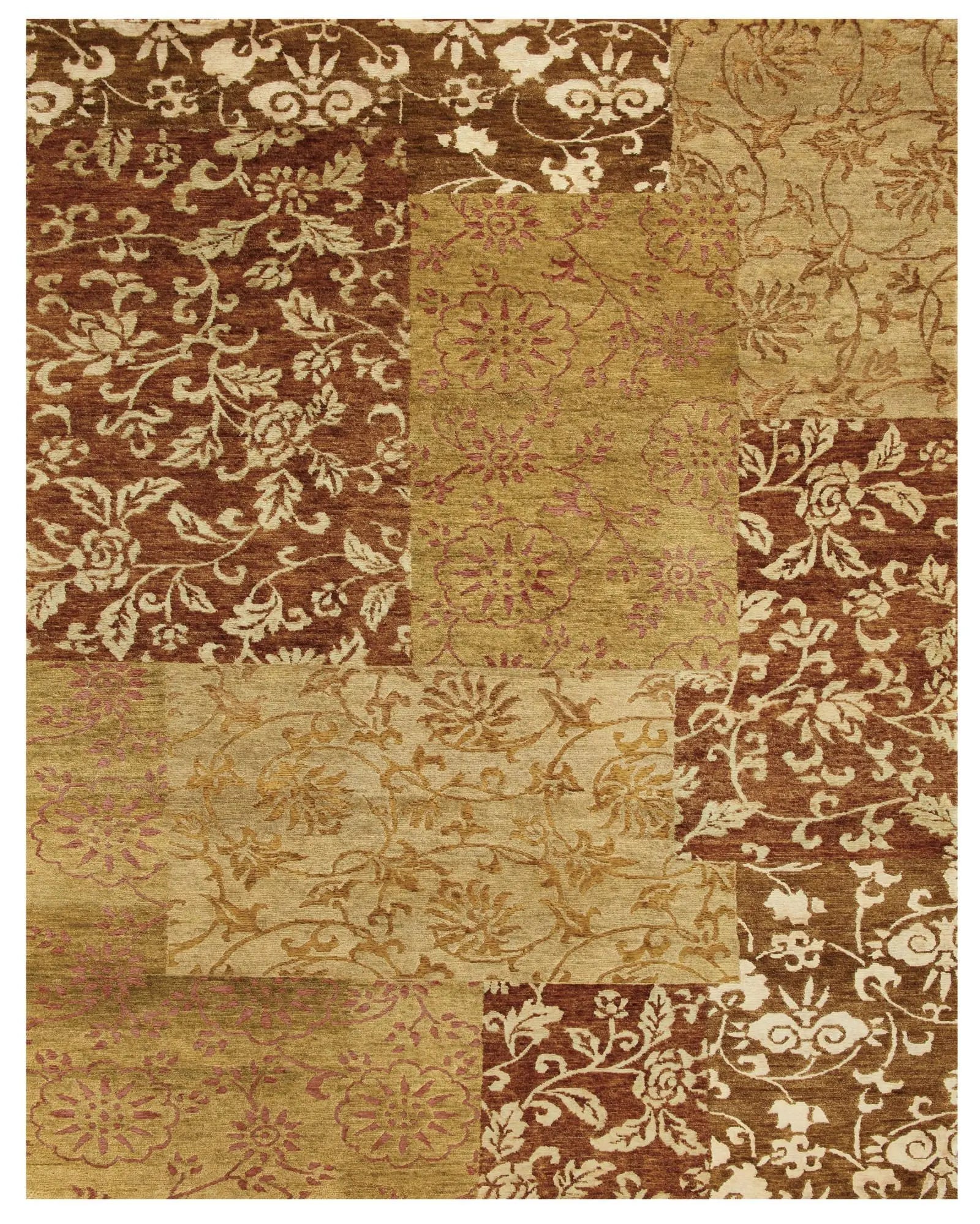 8' X 10' Gold And Brown Patchwork Hand Knotted Area Rug Homeroots Home Decor